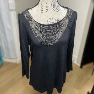 Chico's Black Top with Silver Beaded Neckline